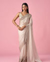 Mohey Women Cream Organza Saree with Stone Work
