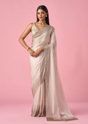 Mohey Women Cream Organza Saree with Stone Work