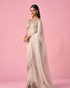 Mohey Women Cream Organza Saree with Stone Work
