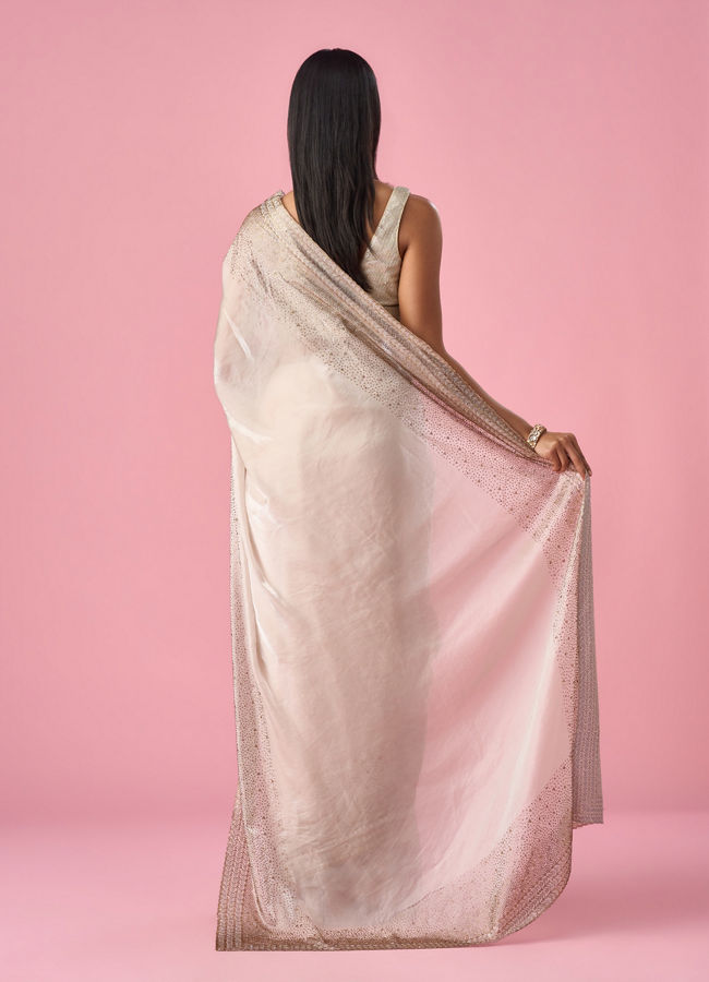 Mohey Women Cream Organza Saree with Stone Work