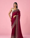 Mohey Women Wine Organza Saree with Stone Work