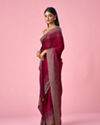 Mohey Women Wine Organza Saree with Stone Work