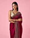 Mohey Women Wine Organza Saree with Stone Work