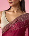 Mohey Women Wine Organza Saree with Stone Work