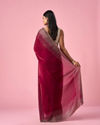 Mohey Women Wine Organza Saree with Stone Work