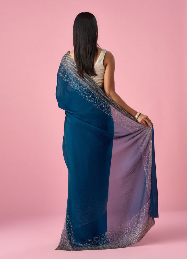 Mohey Women Blue Organza Saree with Stone Work
