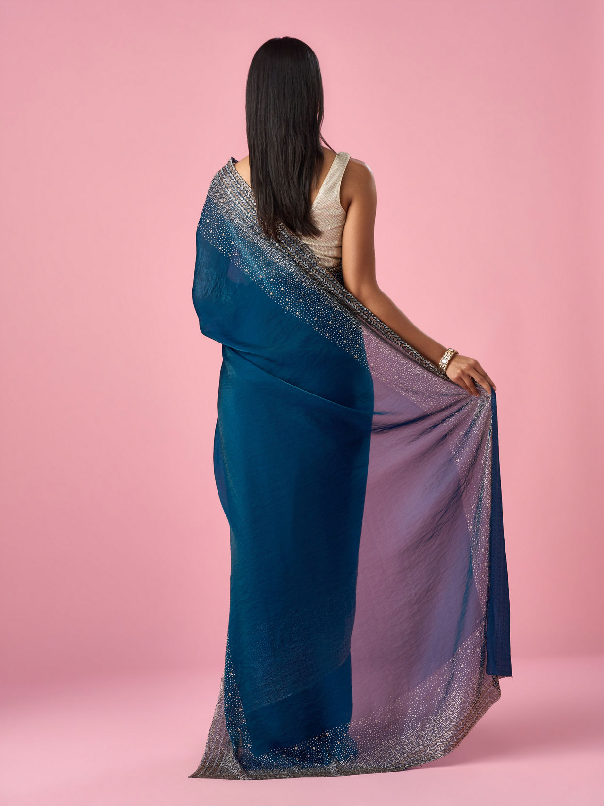 Mohey Women Blue Organza Saree with Stone Work