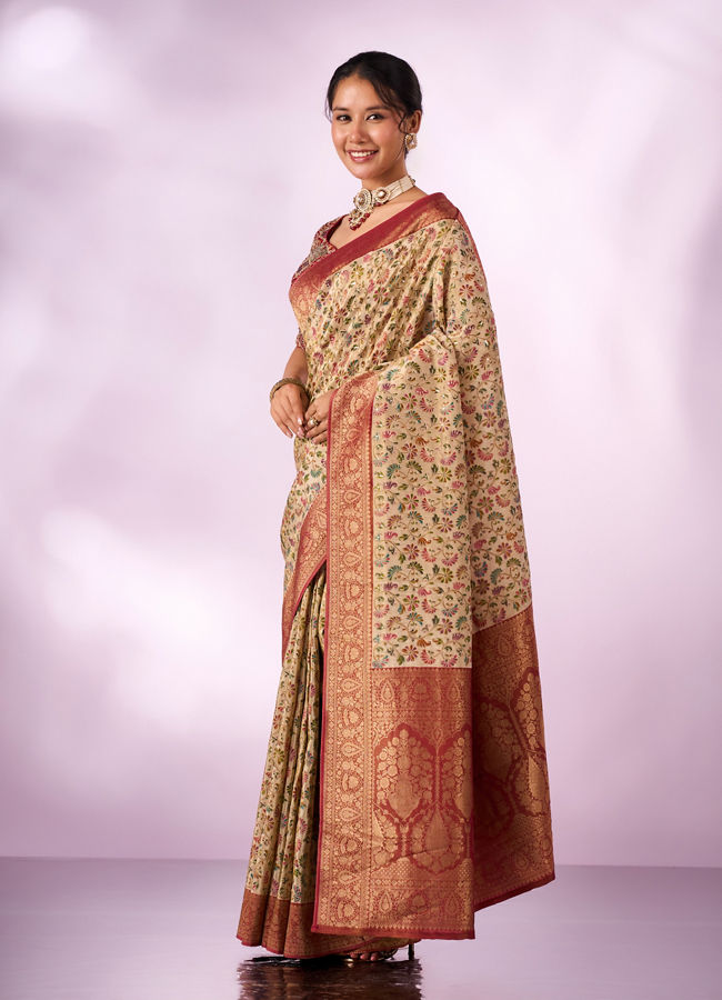 Mohey Women Cream Silk Saree with Zari and Sequin Work