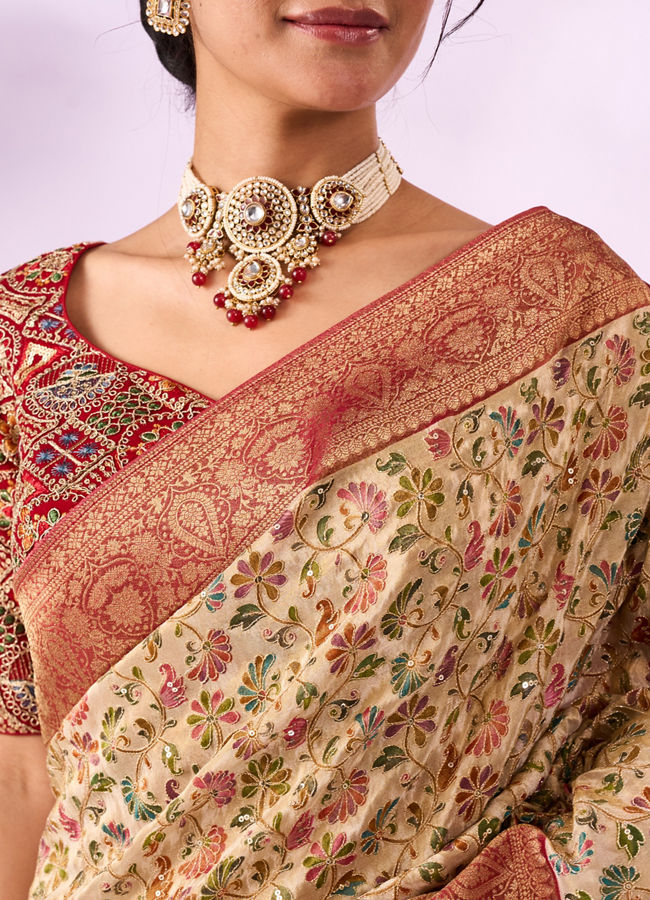 Mohey Women Cream Silk Saree with Zari and Sequin Work