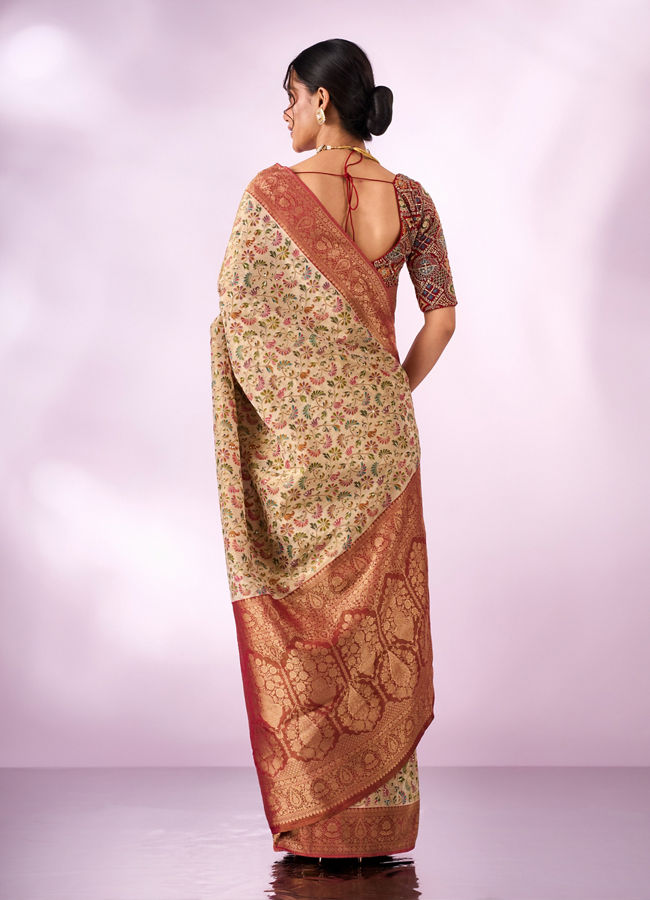 Mohey Women Cream Silk Saree with Zari and Sequin Work