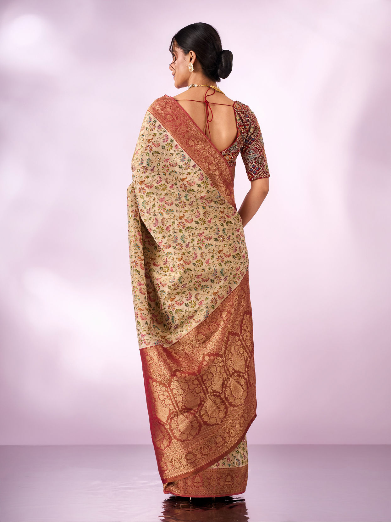 Mohey Women Cream Silk Saree with Zari and Sequin Work