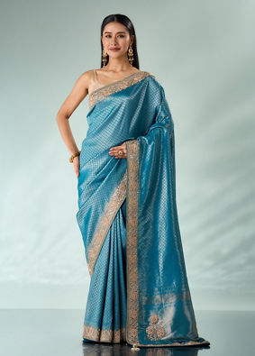 Mohey Women Green Silk Banarasi Saree with Hand Embroidery