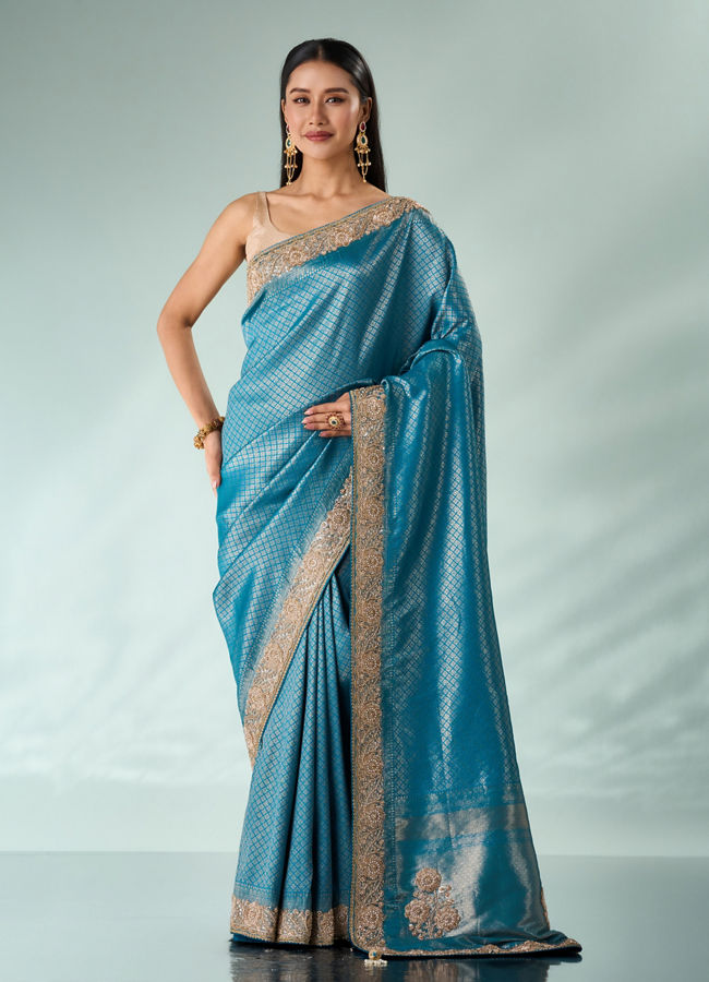 Mohey Women Green Silk Banarasi Saree with Hand Embroidery