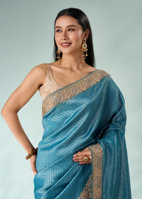 Mohey Women Green Silk Banarasi Saree with Hand Embroidery