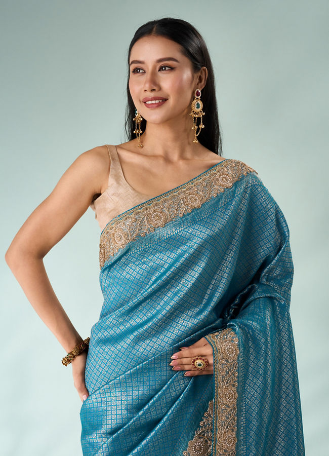 Mohey Women Green Silk Banarasi Saree with Hand Embroidery