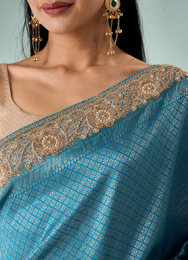 Mohey Women Green Silk Banarasi Saree with Hand Embroidery