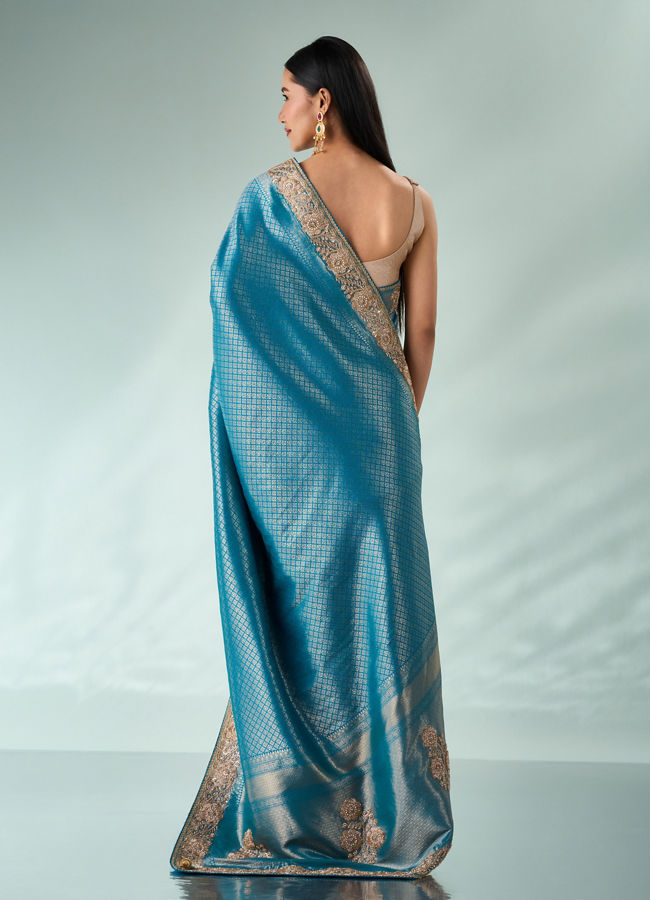 Mohey Women Green Silk Banarasi Saree with Hand Embroidery