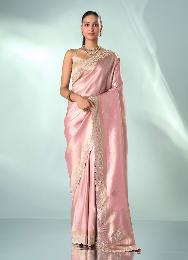 Mohey Women Pink Art Silk Saree with Hand Embroidery