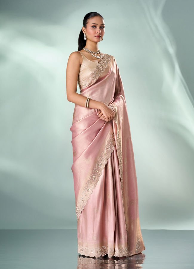 Mohey Women Pink Art Silk Saree with Hand Embroidery
