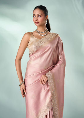 Mohey Women Pink Art Silk Saree with Hand Embroidery
