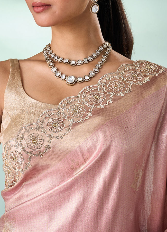Mohey Women Pink Art Silk Saree with Hand Embroidery