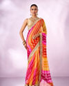 Mohey Women Orange Chiffon Saree with Zari Print