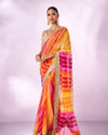 Mohey Women Orange Chiffon Saree with Zari Print