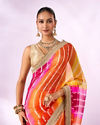 Mohey Women Orange Chiffon Saree with Zari Print