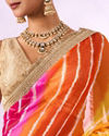 Mohey Women Orange Chiffon Saree with Zari Print