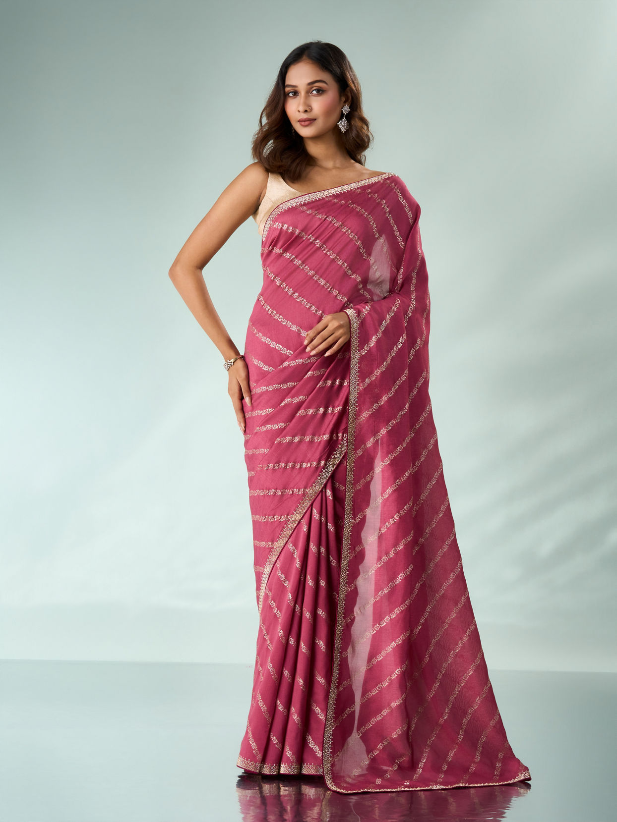 Mohey Women Pink Art Silk Saree with Stone Work