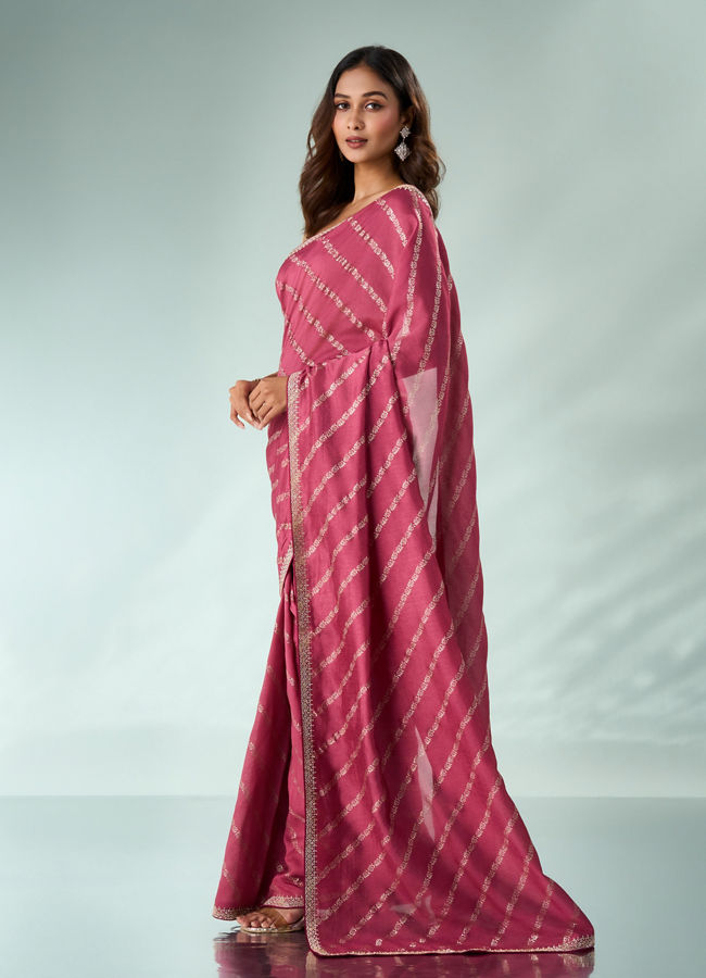 Mohey Women Pink Art Silk Saree with Stone Work