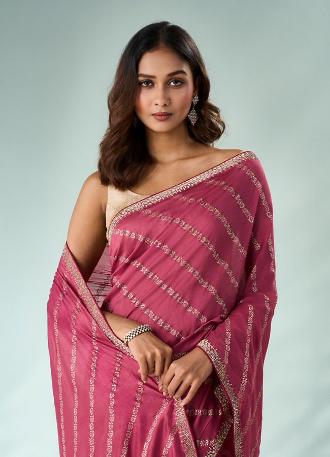 Mohey Women Pink Art Silk Saree with Stone Work