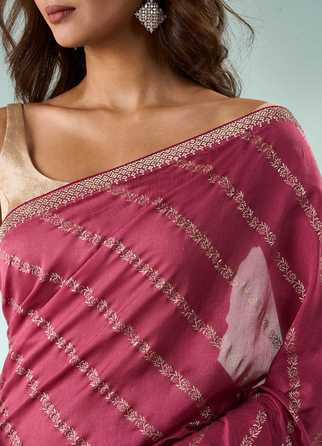 Mohey Women Pink Art Silk Saree with Stone Work