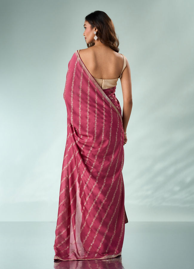 Mohey Women Pink Art Silk Saree with Stone Work