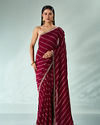 Mohey Women Wine Silk Saree with Print and Stone Work