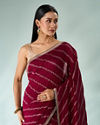 Mohey Women Wine Silk Saree with Print and Stone Work