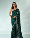 Mohey Women Bottle Green Art Silk Saree with Print and Stone Work