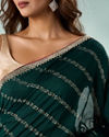 Mohey Women Bottle Green Art Silk Saree with Print and Stone Work