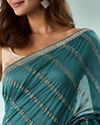 Mohey Women Sea Green Art Silk Saree with Print & Stone Work