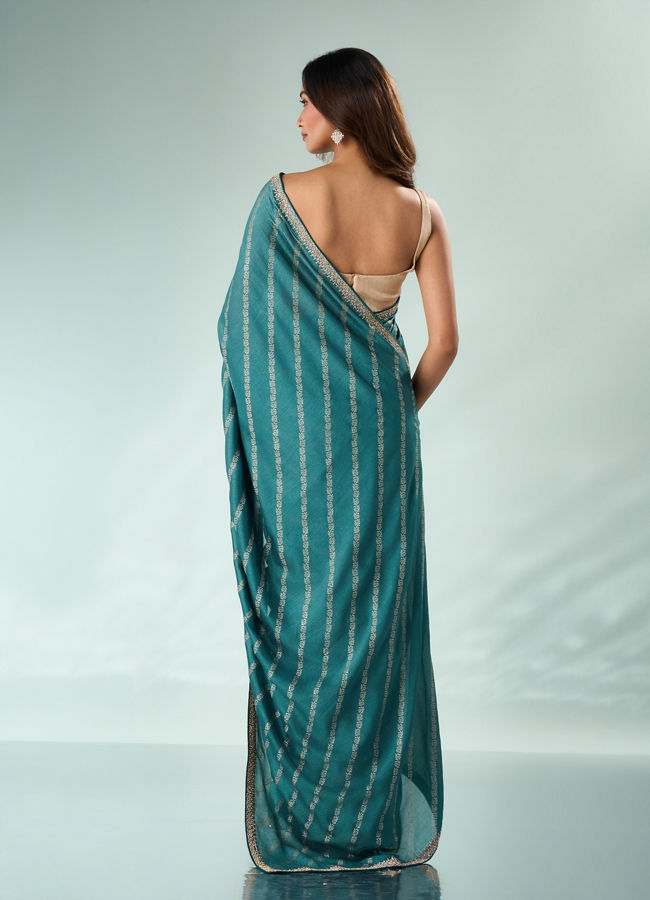 Mohey Women Sea Green Art Silk Saree with Print & Stone Work