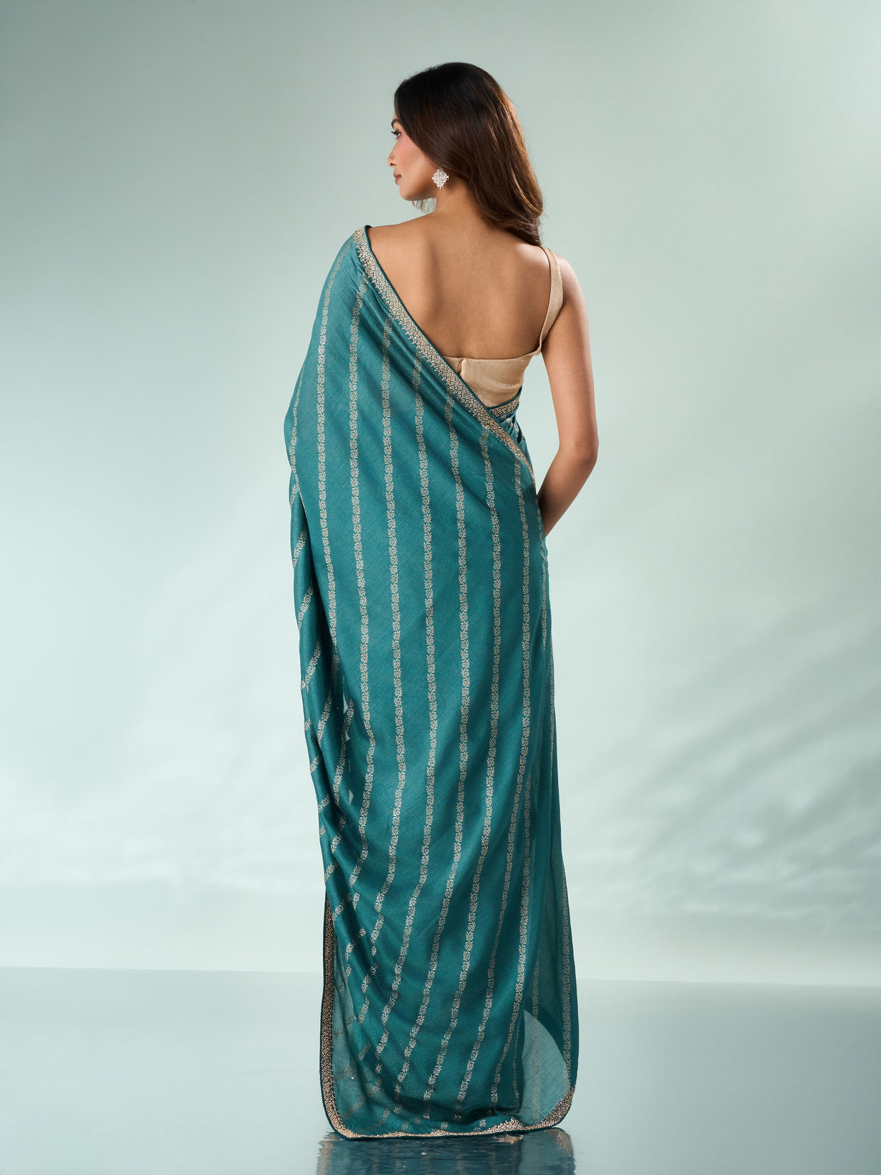 Mohey Women Sea Green Art Silk Saree with Print & Stone Work