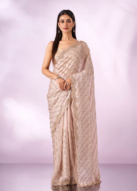 Mohey Women Cream Organza Saree with Cutdana Work