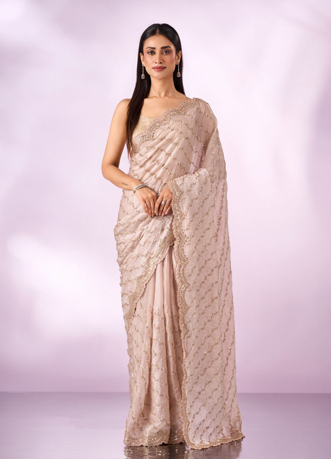 Mohey Women Cream Organza Saree with Cutdana Work