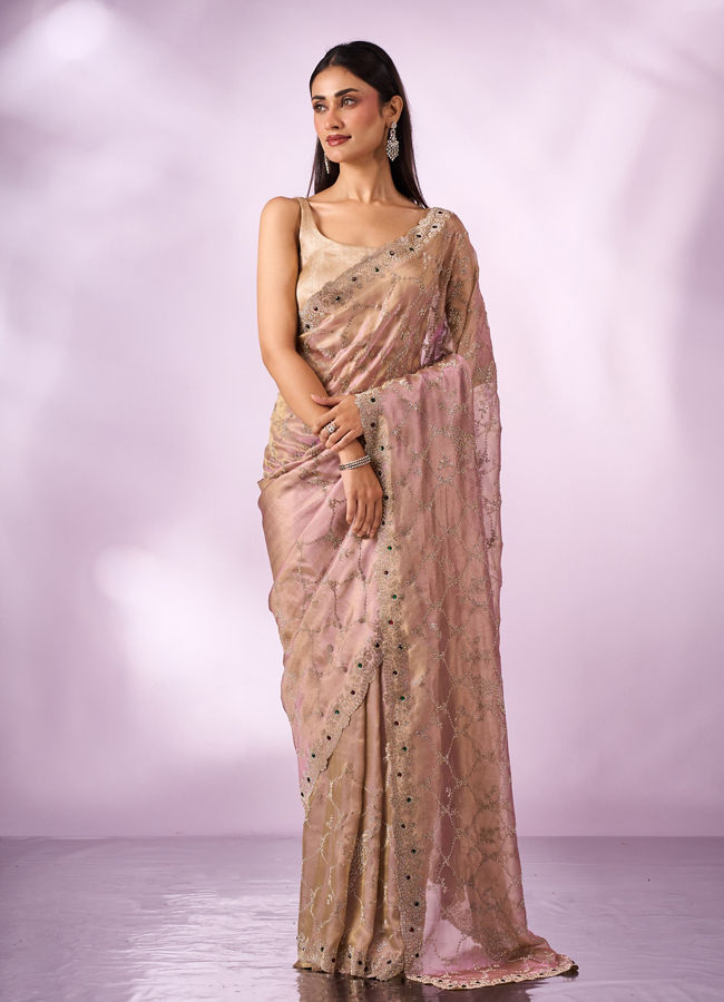 Mohey Women Purple Organza Saree with Stone Work