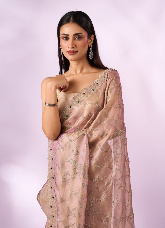 Mohey Women Purple Organza Saree with Stone Work