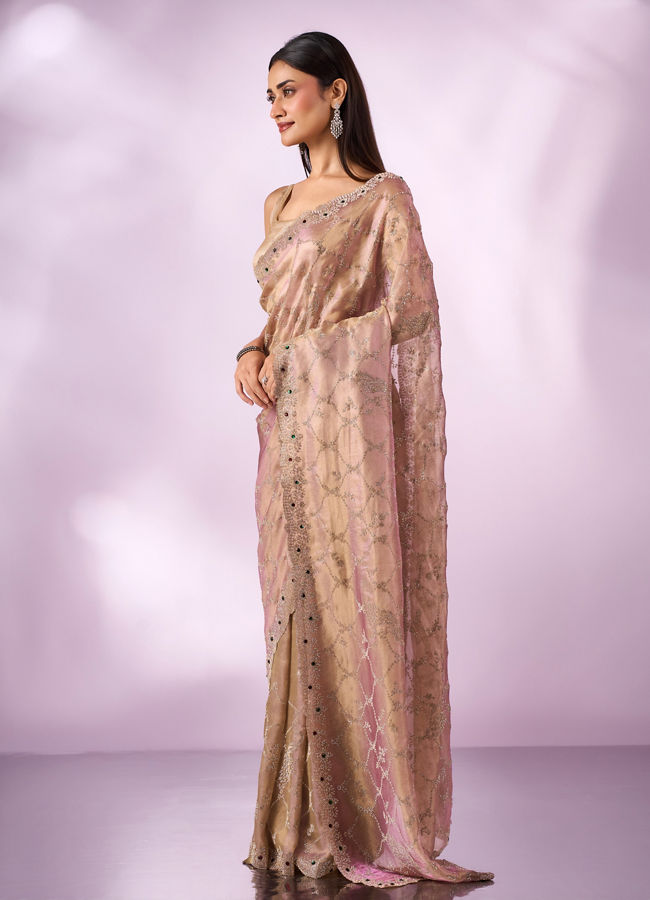 Mohey Women Purple Organza Saree with Stone Work