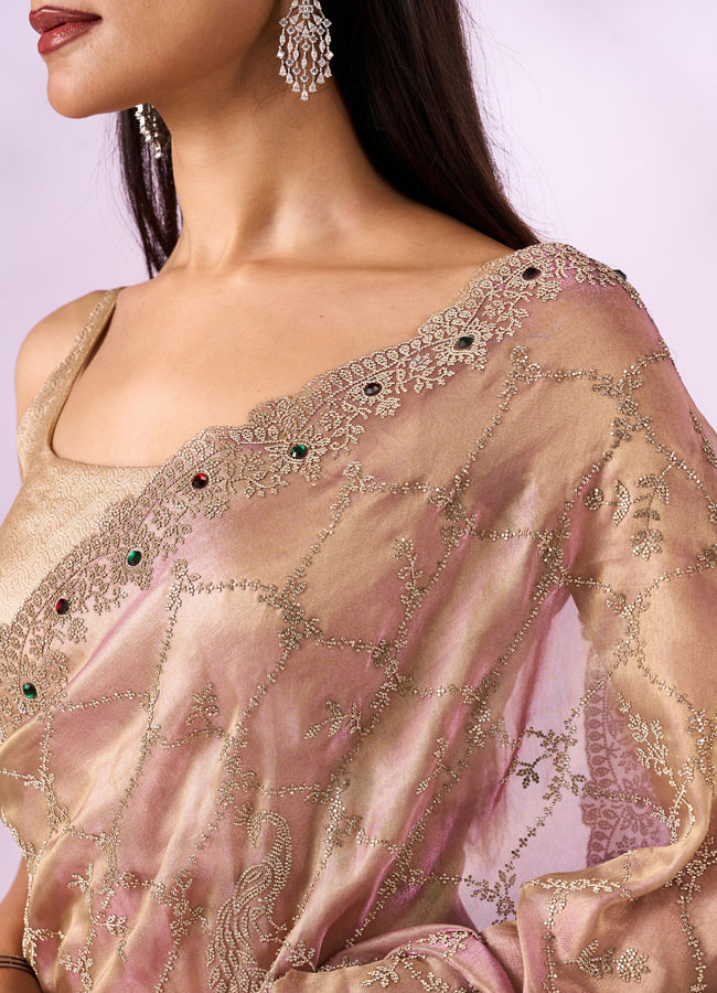 Mohey Women Purple Organza Saree with Stone Work