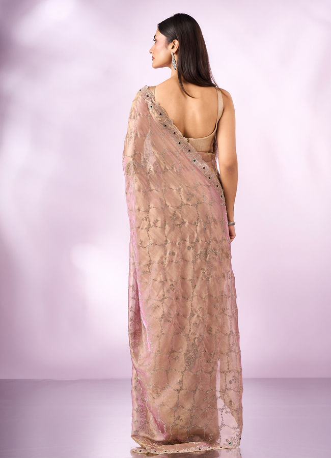 Mohey Women Purple Organza Saree with Stone Work