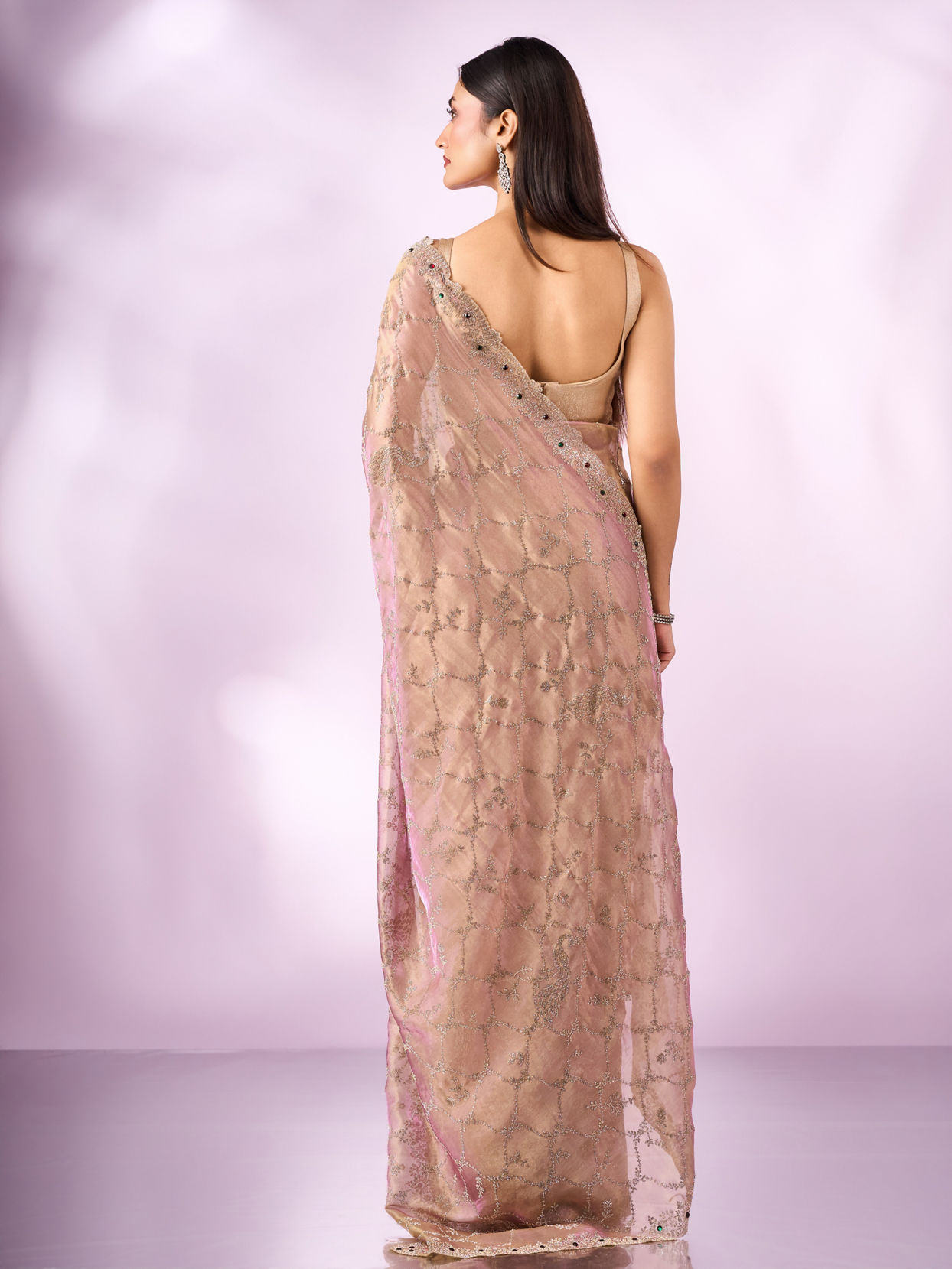 Mohey Women Purple Organza Saree with Stone Work