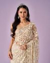 Mohey Women Cream Net Saree with Stone Work